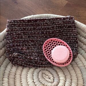 Lancome Textured Cosmetic Bag in Deep Burgundy Soap Dish Bath Bomb